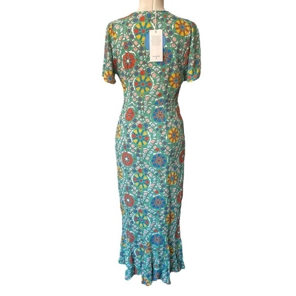 NWT RHODE x Target Zinnia Floral Print Short Sleeve Midi Dress Green/Red/Yellow - Picture 11 of 16